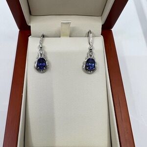 Tanzanite, Diamond, and 14K White Gold Drop Earrings
